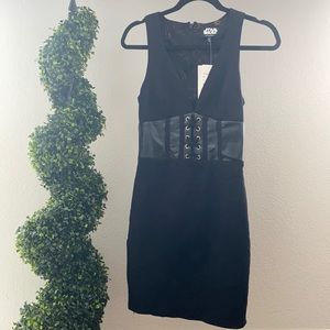 MIDI BLACK DRESS FAUX CORSET BELT
